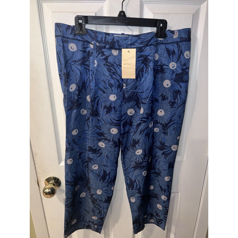 Anthropologie Elevenses Pants Womens 12 Lunar Mum Floral Crop Blue Career New - Picture 10 of 11